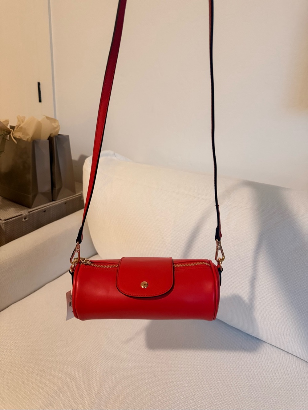 Anthropologie Red Cylinder Crossbody Bag